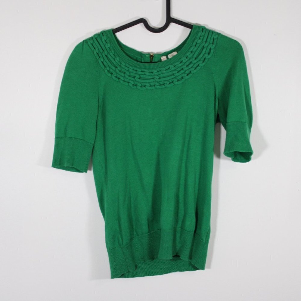 Anthropologie Kelly Green Short Sleeve Lundin Links Sweater Moth Size XS